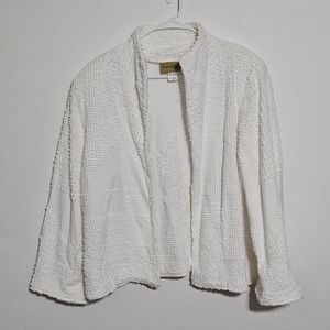 PAINTED PONY Jacket Size XL Solid White Knobby Textured‎ Open Front Cardigan USA